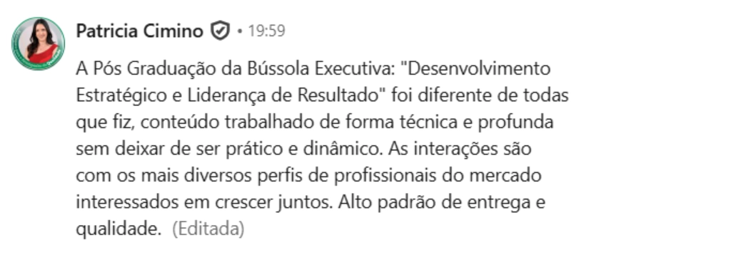 Depoimento de aluno formado na Pós-Graduação Bússola Executiva
